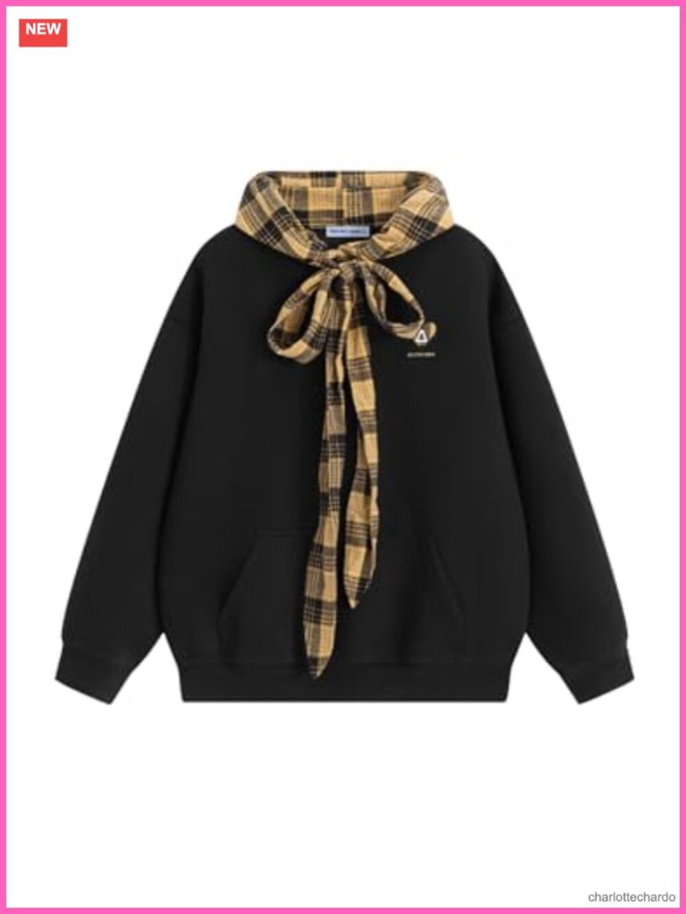 Plaid Bow Oversized Hoodie Sweatshirt Unisex Streetwear Pullover